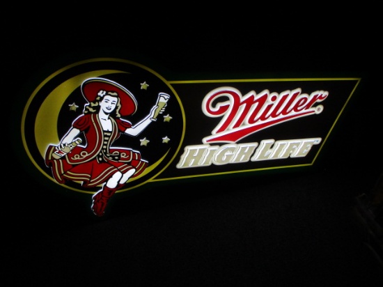 Miller High Life LED Light-Up Advertising "Girl in the Moon" Sign