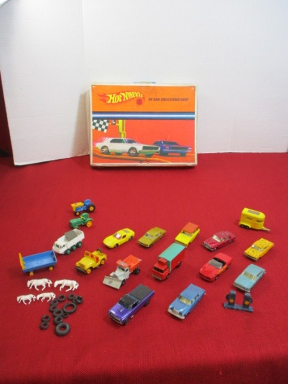 1967 Mattel Inc. Hot Wheels 24 Car Collector Case w/ Cars & More