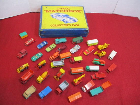 1966 Official "Matchbox" Collector's Case Loaded w/ Construction Vehicles & More