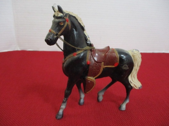 Early Hand Painted Metal Saddled Horse Figure