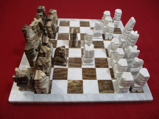 Carved Marble Regulation Size Chess Set