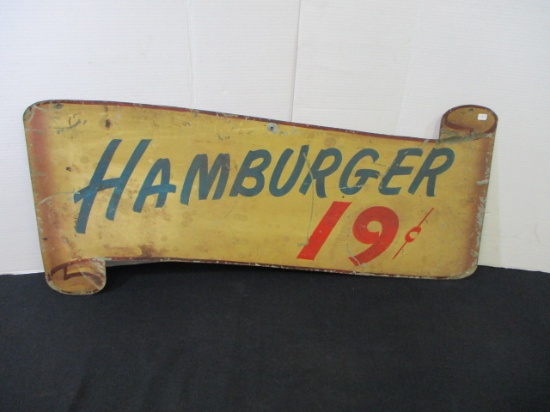 Two-Sided, Hand Painted Die-Cut 19 cent Hamburger Sign
