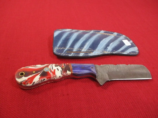 9" Acrylic  and Brass Inlay Handmade Damascus Steel Knife with Sheath