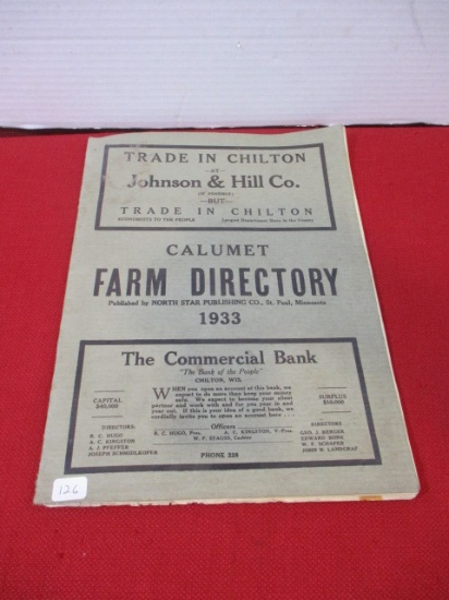 1933 Calumet County Farm Directory w/ Original Map