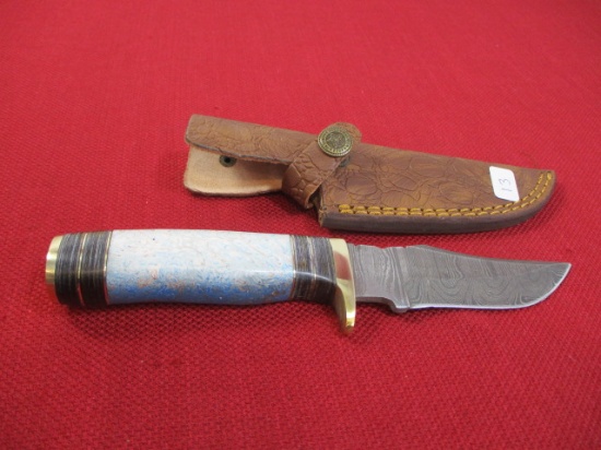 9" Acrylic  and Brass Inlay Handmade Damascus Steel Knife with Sheath