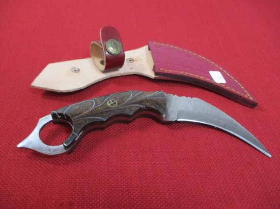 8" Acrylic and Brass Inlay Handmade Damascus Steel Knife with Sheath