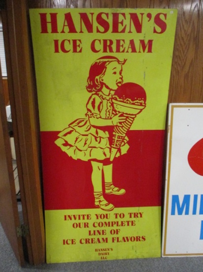 Hansen's Ice Cream Two Sided Plastic Advertising Sign
