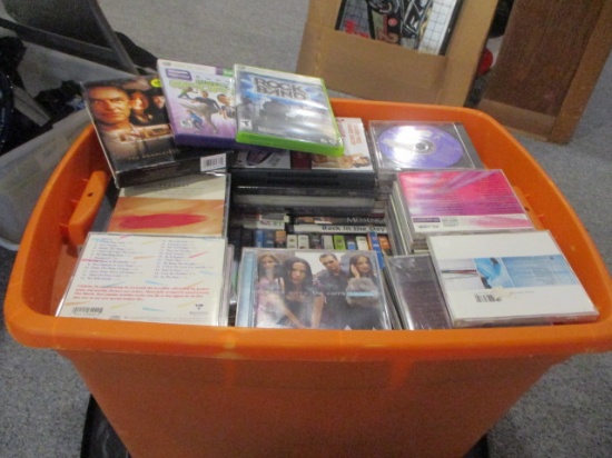 Massive Mixed CD's, DVD's & X-Box 360 Games Lot-Full Tote!!!