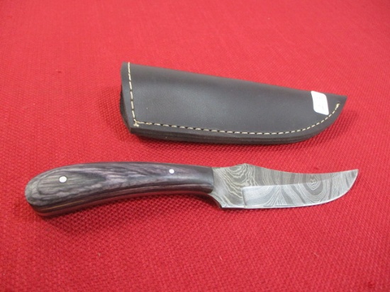 8" Wood and Brass Inlay Handmade Damascus Steel Knife with Sheath