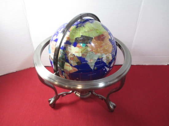 Lapis Lazuli World Globe With Gemstone Countries