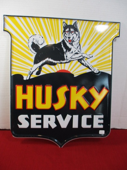 Husky Service Embossed Metal Advertising Sign