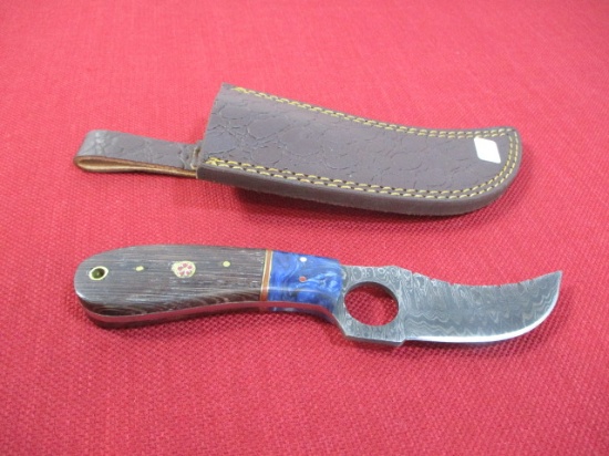 8" Wood with Acrylic and Brass Inlay Handmade Damascus Steel Knife with Sheath