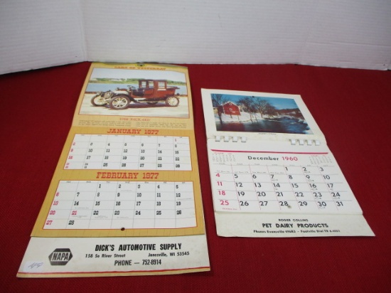 Pair of local 1960's and 1970's Advertising Calendars-Janesville and Evansville, WI