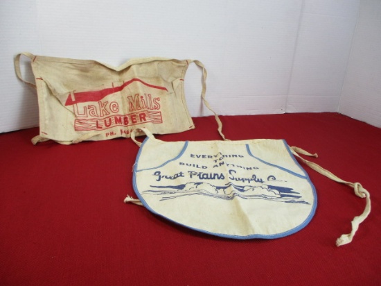 *Local Item-Pair of Vintage Nail Bibs-Lake Mills, WI Lumber and One Other