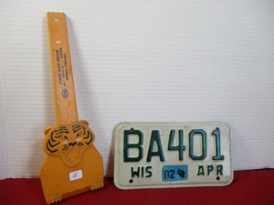 Local Enco Service Station Advertising and Vintage Motorcycle License Plate