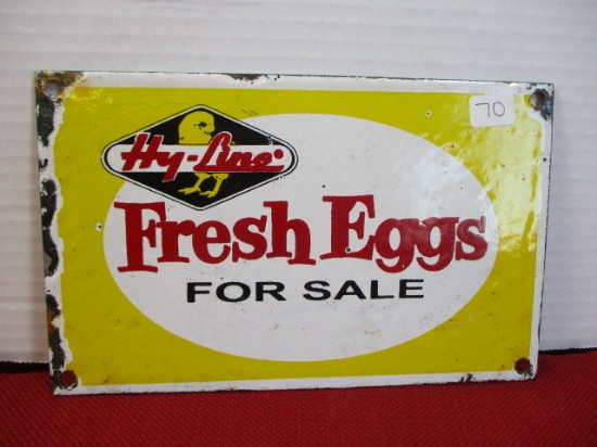 "Hy Line Fresh Eggs" Porcelain Advertising Sign