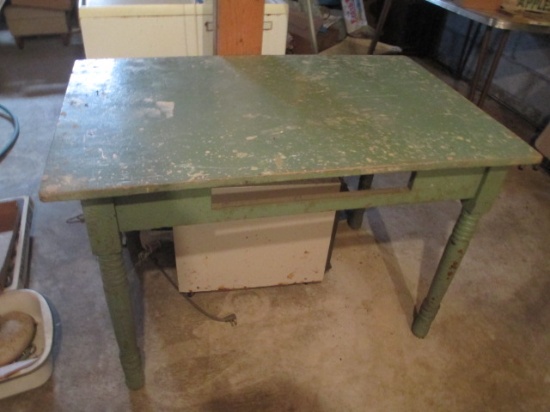 Shabby Chic Green Splatter Painted Primitive Wood Table