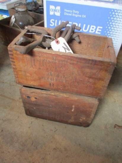 Pair of Early Dovetailed Advertising Crates w/ 1880's Cast Iron Brackets