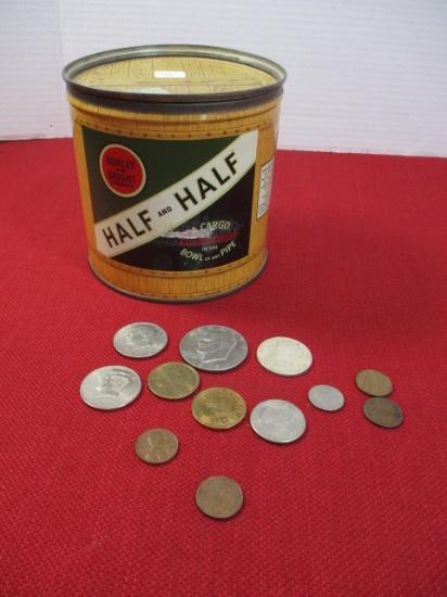 Half & Half Tobacco Advertising Tin w/ Mixed Coins