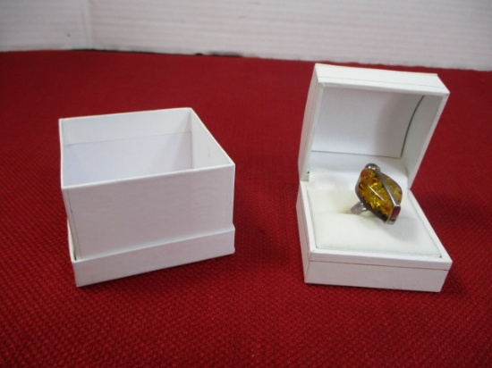 Sterling Silver with Amber Estate Ring