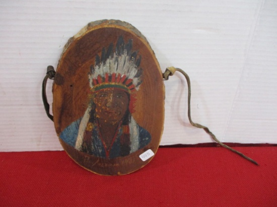 1901 Pan American Hand Painted Native American Chief on Wood