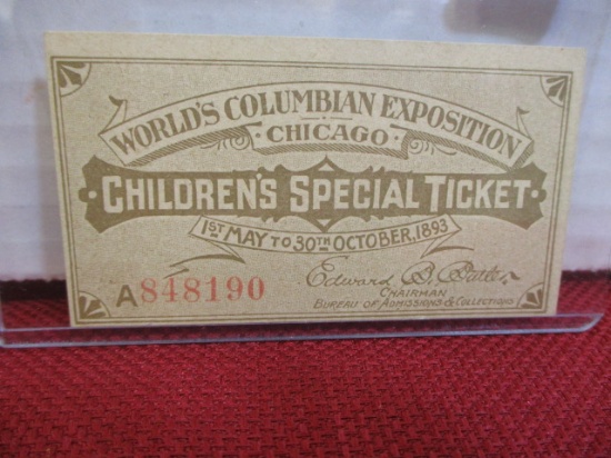 1893 World's Fair Children's Special Ticket