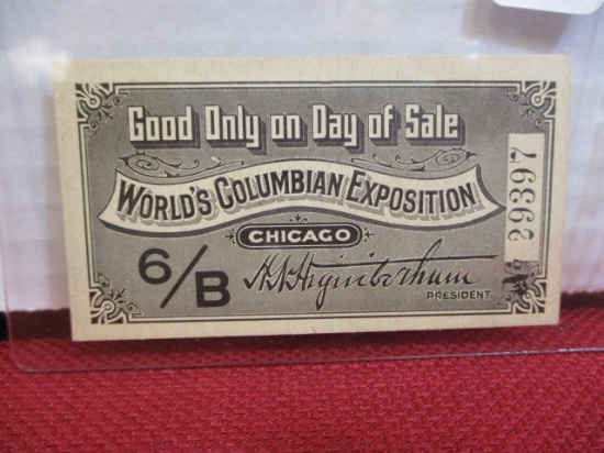 1893 World's Columbian Expedition Day of Sale Only Ticket