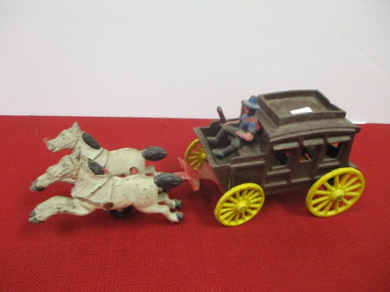 Cast Iron Horse Drawn Stagecoach w/ Rider
