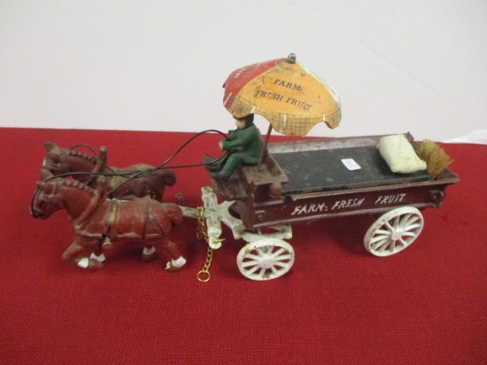 Cast Iron Sunnybrook Farms Horse Drawn Wagon