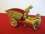 Marx Tin Lithograph Double Mule Cart w/ Driver