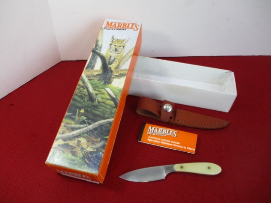 Marble's Gladstone-Brass Penned Smooth Bone Mini Caper Fixed Blade Knife