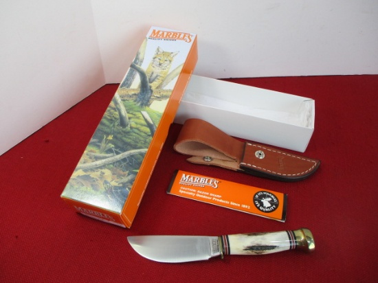 Marble's Gladstone-Hunter Brass/Stag Bone Fixed Blade Knife