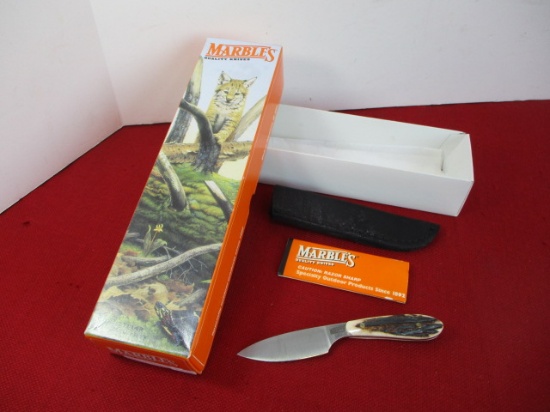 Marble's Gladstone-Brass Pinned Stag Horn Mini Caper Fixed Blade Knife