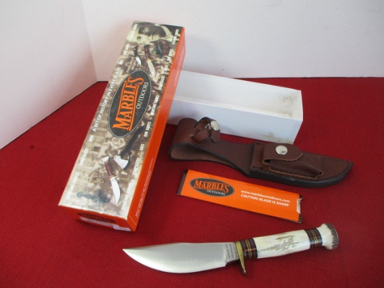 Marble's Gladstone-MSA Woodcraft Rolled Stag/Brass Fixed Blade Knife
