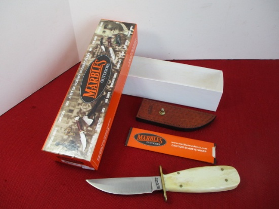 Marble's Gladstone-Cowboy Brass Pinned Natural Smooth Bone Fixed Blade Knife
