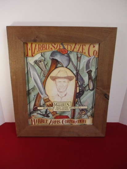 Marble's Gladstone-Metal Advertising Sign Framed in Wood