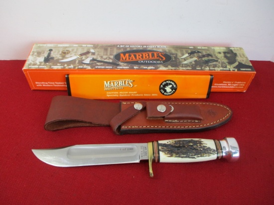 *Marble's Gladstone-MSA 7" Ideal Pin Stag/Alum Half Guard Fixed Blade Knife #1 of 100
