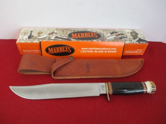Marble's Gladstone-10" Black Pacca/Stag Brass Half Guard Trailmaker Knife