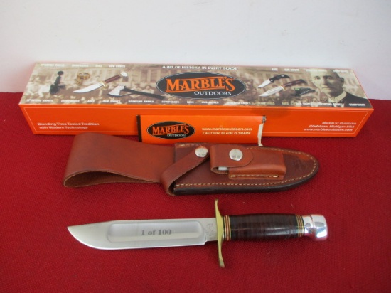 *Marble's Gladstone-MSA 5.5"" Ideal Leather/Alum Full Guard Fixed Blade Knife #1 of 100