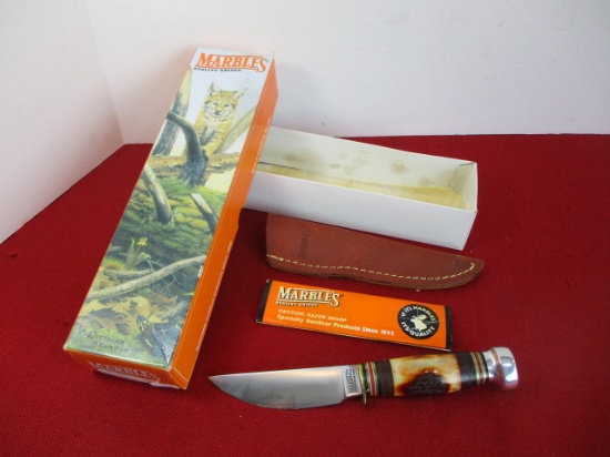 Marble's Gladstone-Custom 2000 Plainsman Leather/Stag Fixed Blade Knife
