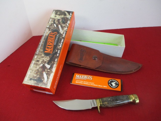 Marble's Gladstone-Custom Smooth Stone/Brass Pommel/Half Guard Fixed Blade Knife