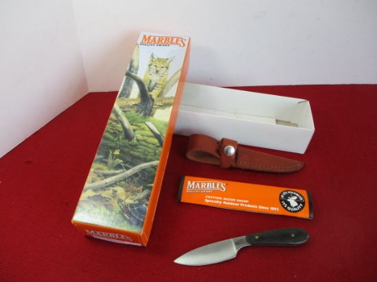 Marble's Gladstone-Brass Pinned Black Micarta Mini Caper Fixed Blade Knife