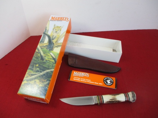 Marble's Gladstone-Double Stag Horn Buck Skinner Fixed Blade Knife
