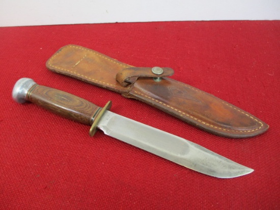 Marble's Gladstone-Red Micarta/Aluminum Brass Full Guard Fixed Blade Knife
