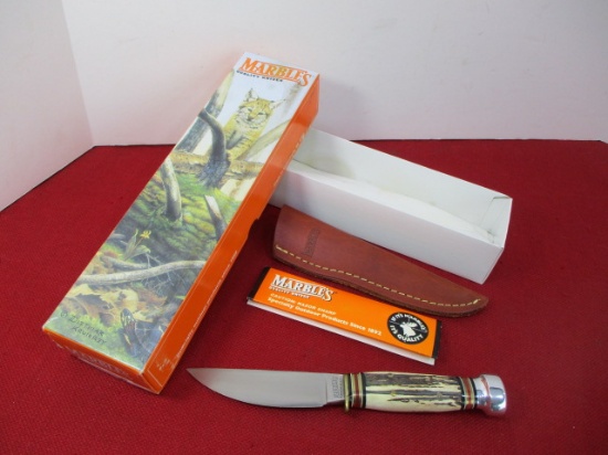 Marble's Gladstone-Plainsman Brass Pinned Stag/Aluminum Fixed Blade Knife