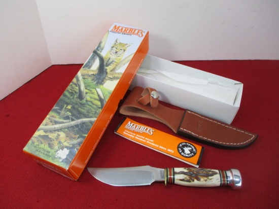 Marble's Gladstone-BISON Brass Pinned Stag/Aluminum Fixed Blade Knife