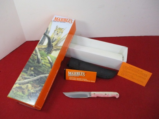 Marble's Gladstone-Mini Special Pink Pearl Tort Brass Pinned Fixed Blade Knife