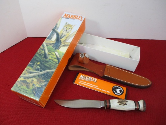Marble's Gladstone-Drop-Point Brass/Stag Fixed Blade Knife