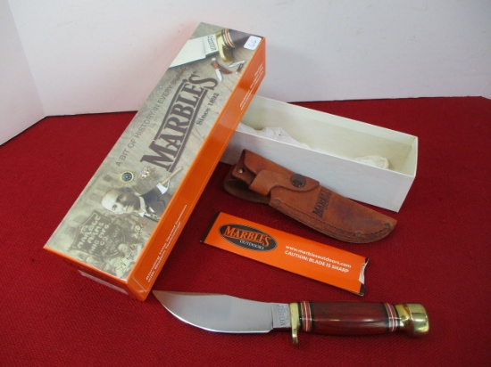 Marble's Gladstone-Woodcraft Red Walnut/Brass Fixed Blade Knife