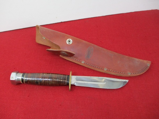 Marble's Gladstone-Vintage Leather/Aluminum/Brass Fixed Blade Hunting Knife-A
